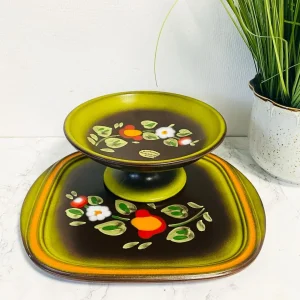 Retro Herbolzheim Keramik etagère en cakeschaal groen