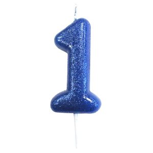 Number 1 Glitter Moulded Candle Blue