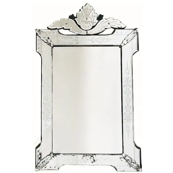 Antieke Venetiaanse spiegel geëtst spiegelglas bloemen spiegel 1900’s - Afbeelding 3