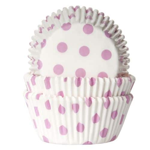 House of Marie Baking cups Stip Wit/Baby Roze – pk/50