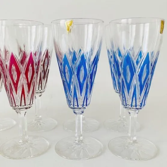 Set vintage VMC France Reims champagne glazen Harlequin 1960’s - Afbeelding 6