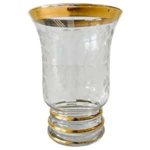 Franse geëtste kristallen vaas gouden details 1960’s
