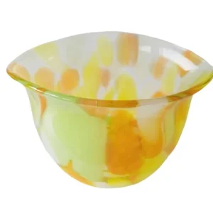 Vintage mid-century glazen Murano schaaltje oranje geel groen glas 1960’s