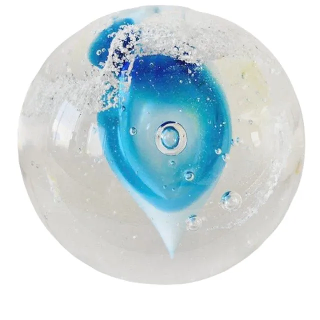 Vintage bolvormige Presse-papier kristal transparant blauw wit