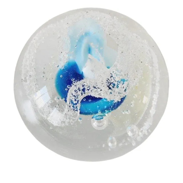 Vintage bolvormige Presse-papier kristal transparant blauw wit - Afbeelding 4