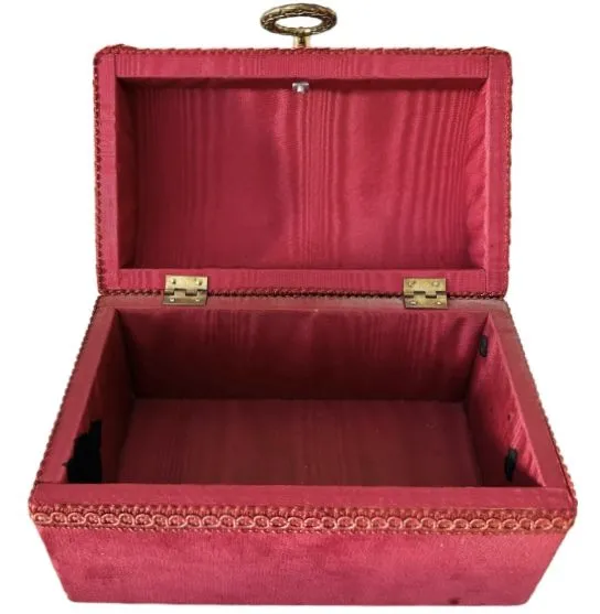 Antieke bordeaux sieradendoos rode fluwelen Franse sieradenkist rood fluweel 1920’s - Afbeelding 3
