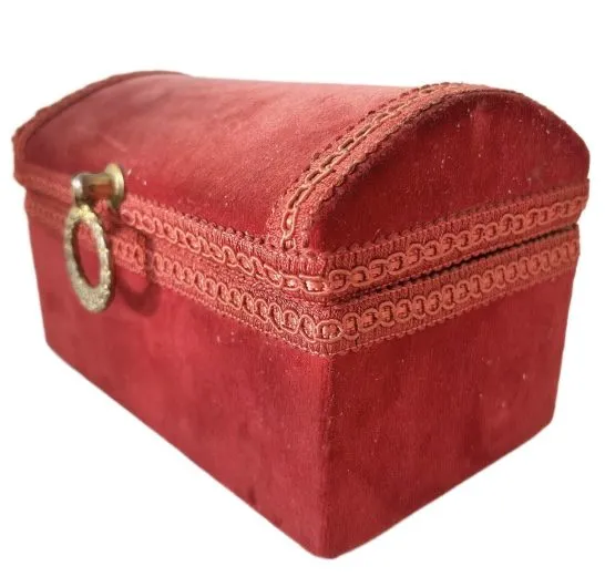 Antieke bordeaux sieradendoos rode fluwelen Franse sieradenkist rood fluweel 1920’s - Afbeelding 5