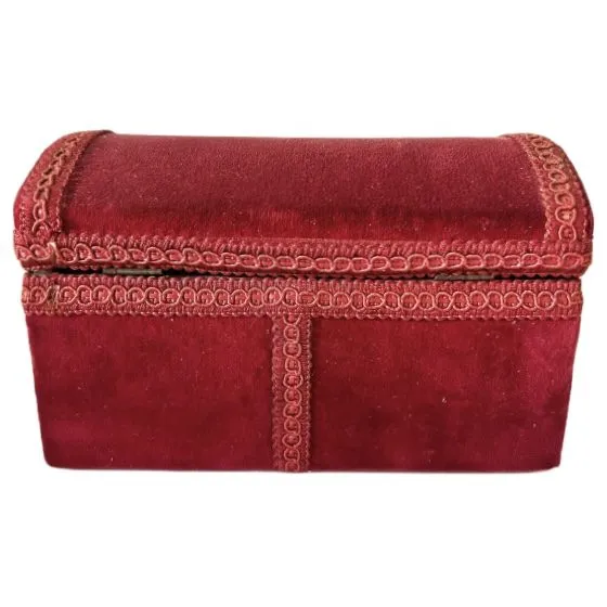 Antieke bordeaux sieradendoos rode fluwelen Franse sieradenkist rood fluweel 1920’s - Afbeelding 6