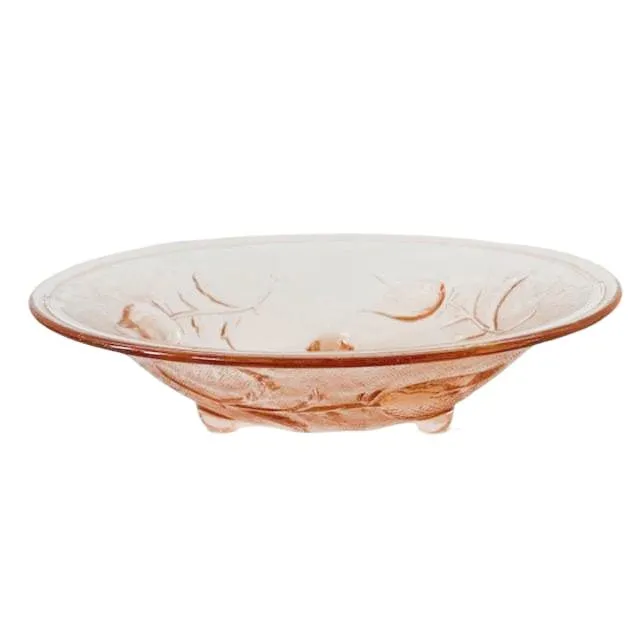 Art deco fruitschaal rosaline roze glas bloemen 1930’s