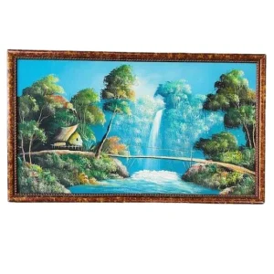 Vintage Indonesisch olieverf schilderij XL landschap waterval