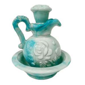 Vintage Avon kaptafel set blauw groen opaal glas kannetje en kommetje 1970’s