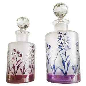 Antieke Moser kristal parfumflesjes set Art nouveau gebrand emaille 19de eeuw