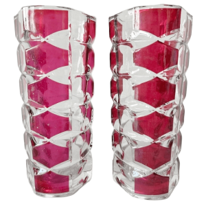 Vintage mid-century set Luminarc vazen kristal robijn rood J.G. Durand 1970’s