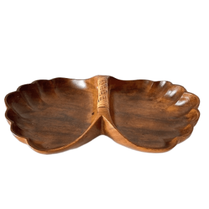 Vintage mid-century houten schelp schaal monkey wood 1970’s