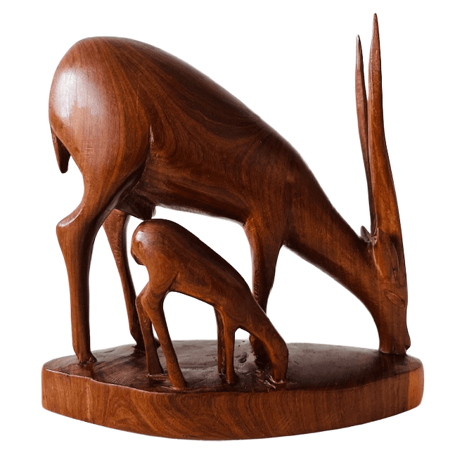 Mid-century houten beeld hert antiloop gazelle 1960’s - Afbeelding 2