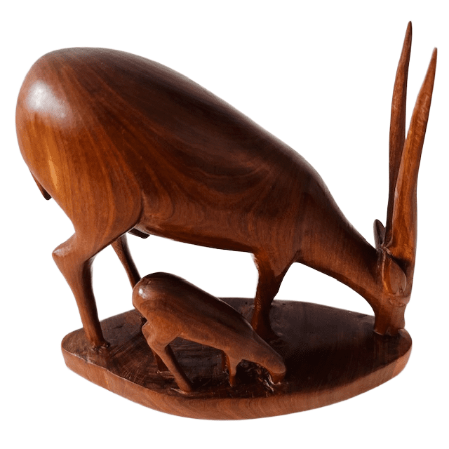 Mid-century houten beeld hert antiloop gazelle 1960’s - Afbeelding 3