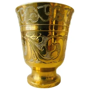 Vintage zware Oosterse vijzel met gravures messing