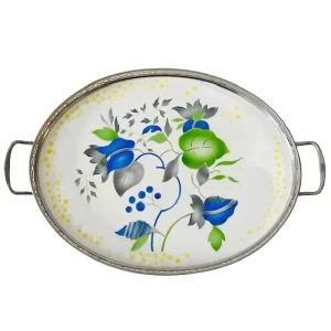 Art-deco dienblad porselein en metaal grafische bloemen