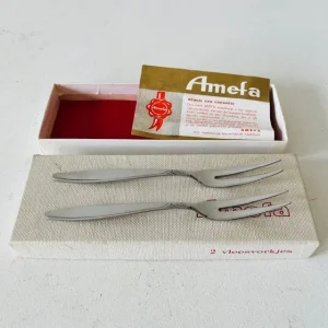 Amefa vleesvorken vintage set RVS