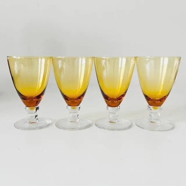 Vintage mid-century Kristalunie Carnaval Max Verboeket sherryglazen amber 1950’s - Afbeelding 2