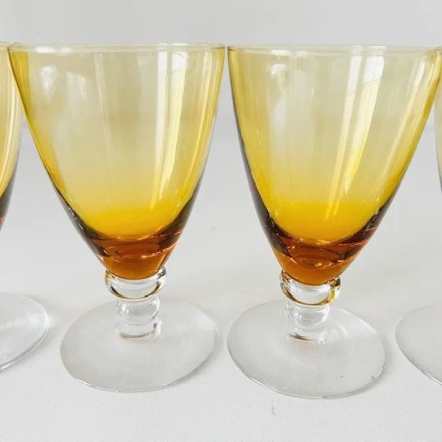 Vintage mid-century Kristalunie Carnaval Max Verboeket sherryglazen amber 1950’s - Afbeelding 5