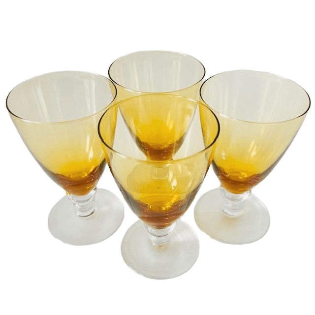 Vintage mid-century Kristalunie Carnaval Max Verboeket sherryglazen amber 1950’s - Afbeelding 6