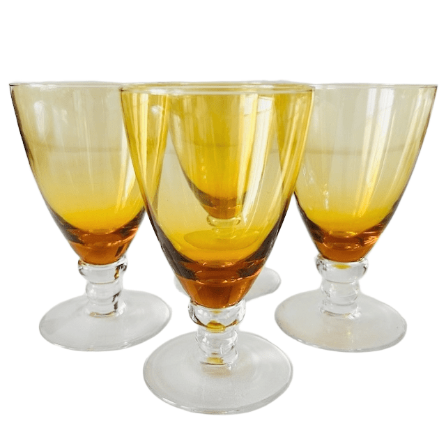 Vintage mid-century Kristalunie Carnaval Max Verboeket sherryglazen amber 1950’s - Afbeelding 3