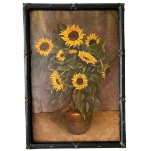 Antiek XL schilderij zonnebloemen olieverf M. Bertels 1920’s