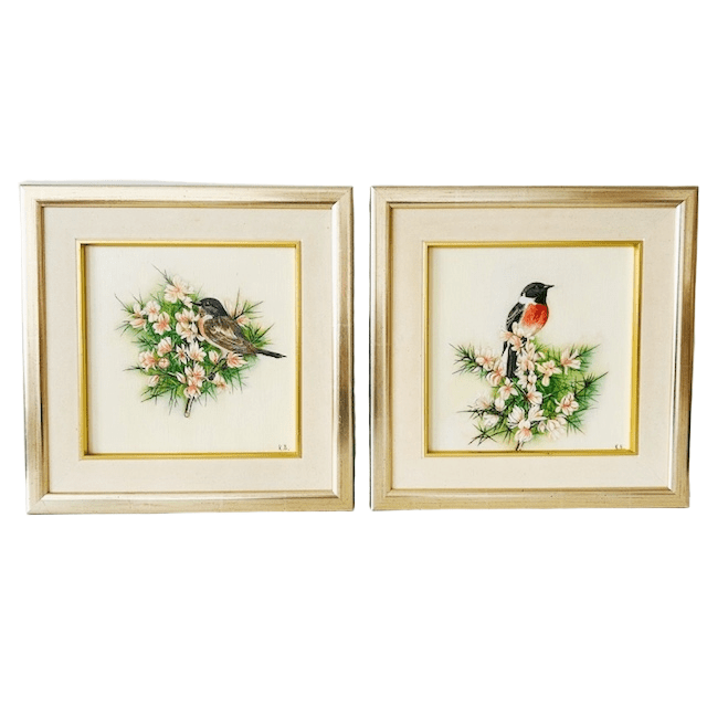 Vintage set olieverfschilderijen vogels K.H. Bohn 2004 - Afbeelding 2