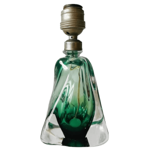 Mid-century lampenvoet groen glas Val Saint Lambert 1950’s