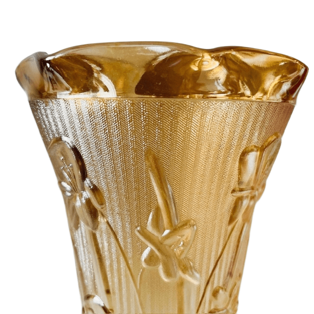 Vintage paar Jeanette Carnival glas perzik vazen art deco 1930’s - Afbeelding 8