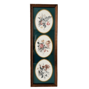 Vintage ingelijste prent met drie bloemen tafereeltjes schilderij