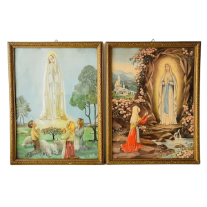 Set vintage religieuze lithografieën schilderijen Maria Lourdes 1940’s