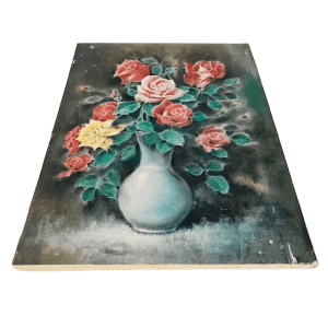 Vintage bloemenschilderij rozen naar C. Ravel 1950’s