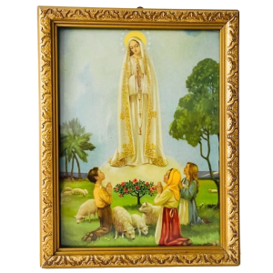 Vintage Religieuze lithografie Maria met drie kindjes 1940’s