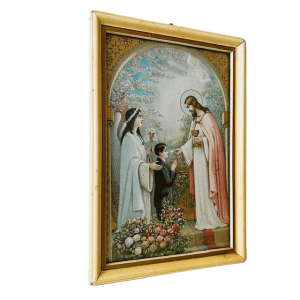 Vintage Religieuze ingelijste prent Heilige Communie 1950’s