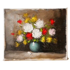 Vintage traditioneel bloemenschilderij olieverf 1950’s