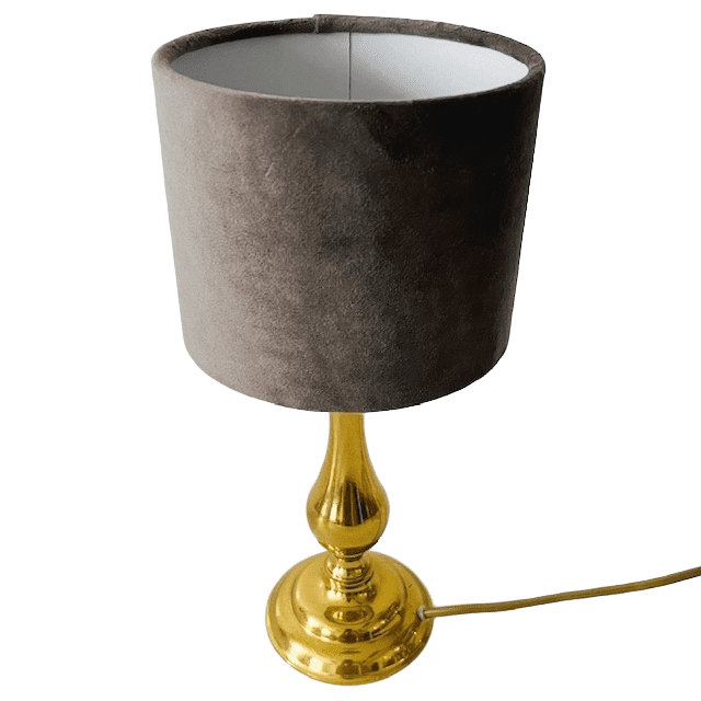 Hollywood Regency vintage tafellamp messing goud grijs velours - Afbeelding 4