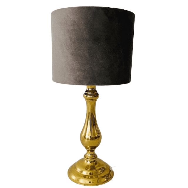 Hollywood Regency vintage tafellamp messing goud grijs velours - Afbeelding 5