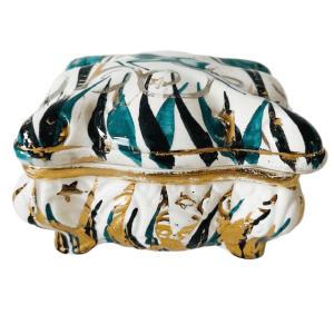 Vintage bonbonnière turquoise hertje goud porselein 1960’s