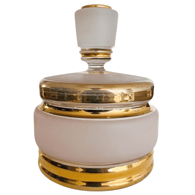 Art Deco poederdoos roze goud glas sieradendoosje 1950’s - Afbeelding 2