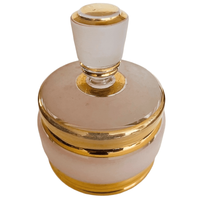 Art Deco poederdoos roze goud glas sieradendoosje 1950’s - Afbeelding 3