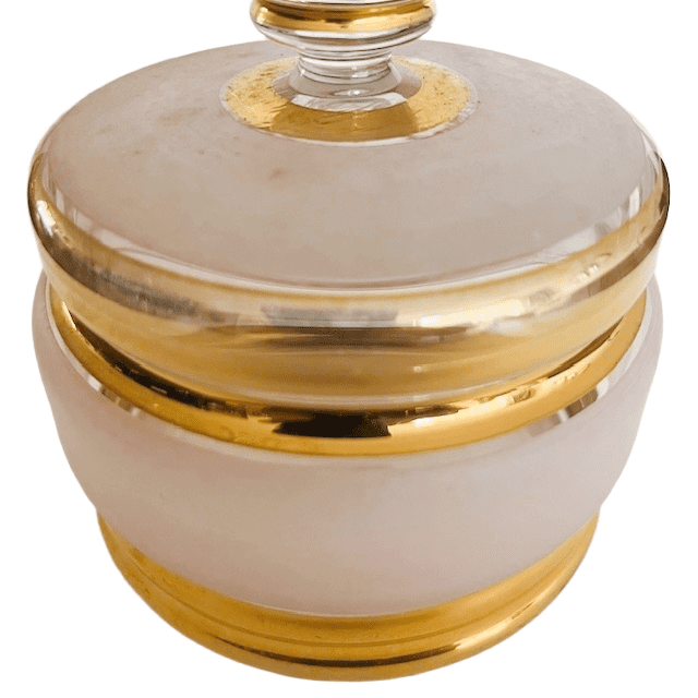 Art Deco poederdoos roze goud glas sieradendoosje 1950’s - Afbeelding 4