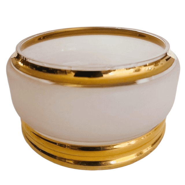 Art Deco poederdoos roze goud glas sieradendoosje 1950’s - Afbeelding 6