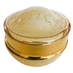 Art Deco sieradendoosje glas goud geel patroon 1950’s