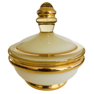 Art Deco sieradendoosje glas goud geel glanzend 1950’s