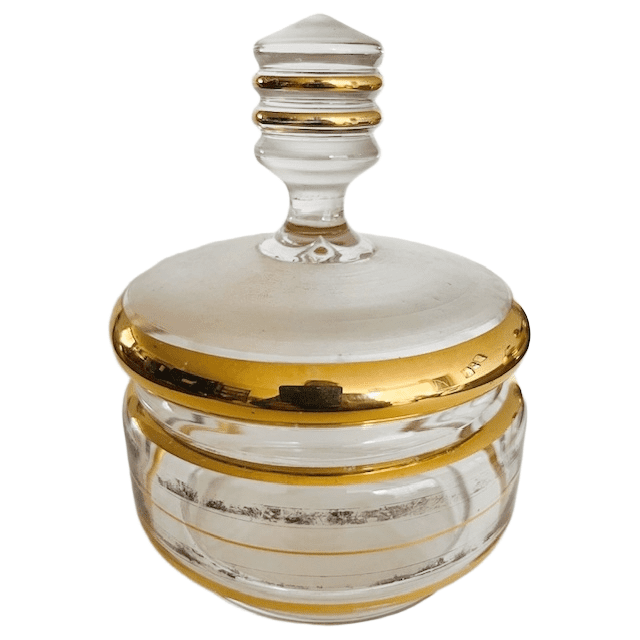 Art Deco sieradendoosje goud transparant glas poederdoos 1950’s - Afbeelding 2