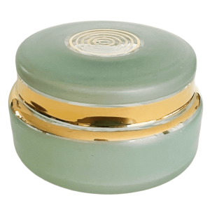 Art Deco sieradendoosje glas mintgroen goud 1950’s