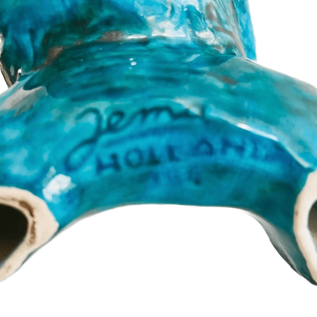 Mid-century Jema Holland uil turquoise keramiek 1950’s - Afbeelding 7