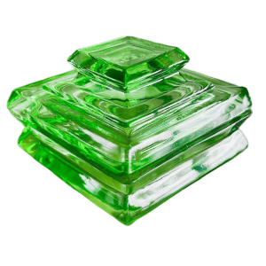 Vintage strakke Duitse poederdoos Emerald groen kristal sieradendoos 1940’s